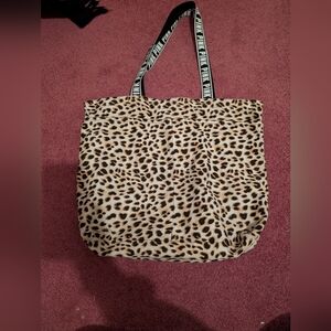 Vintage Y2K 2010s Pink Victoria's Secret Leopard Print Canvas Tote Bag